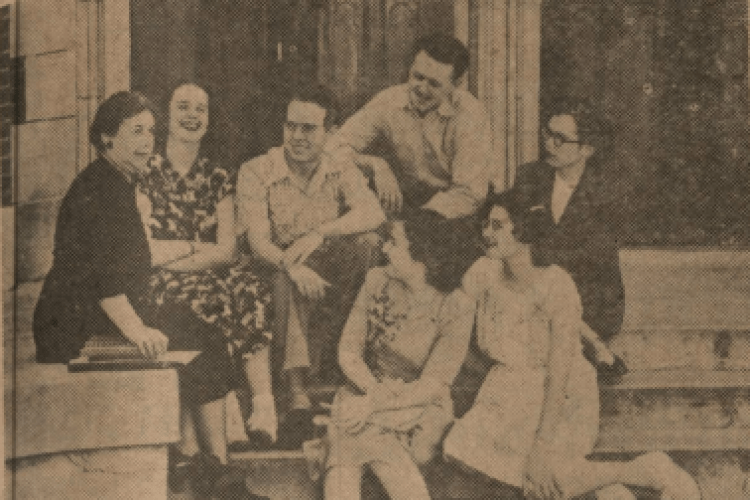 Professor Wilhelmina Harbert with music therapy students in 1948.