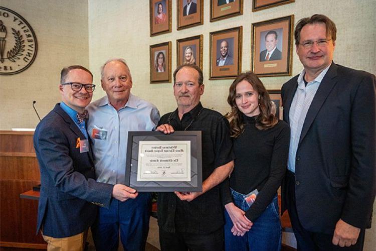 (L-R) Conservatory of Music Dean Peter Witte, Melissa Ellsworth, Brian Ellsworth, Bill Ellsworth and Professor Eric Waldon 